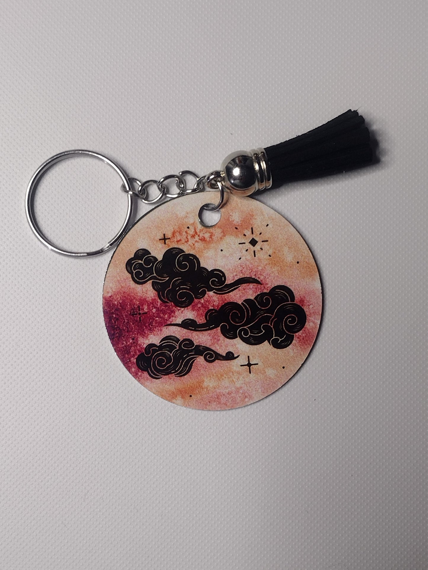 Sunset Moon and Clouds Keychain - METAL with custom tassel
