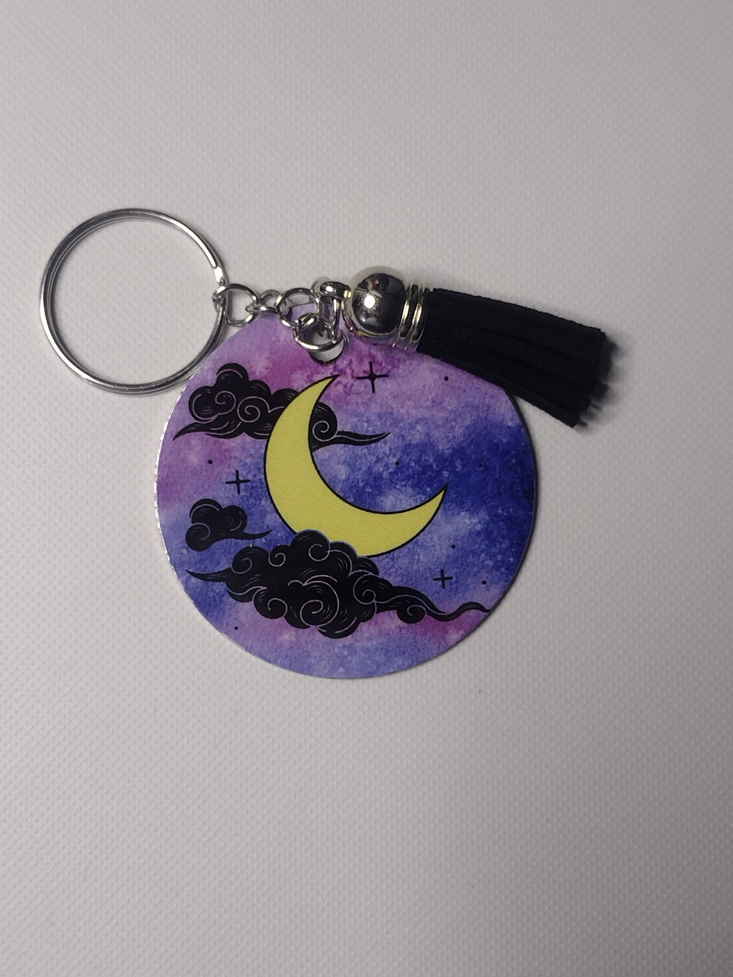 Sunset Moon and Clouds Keychain - METAL with custom tassel