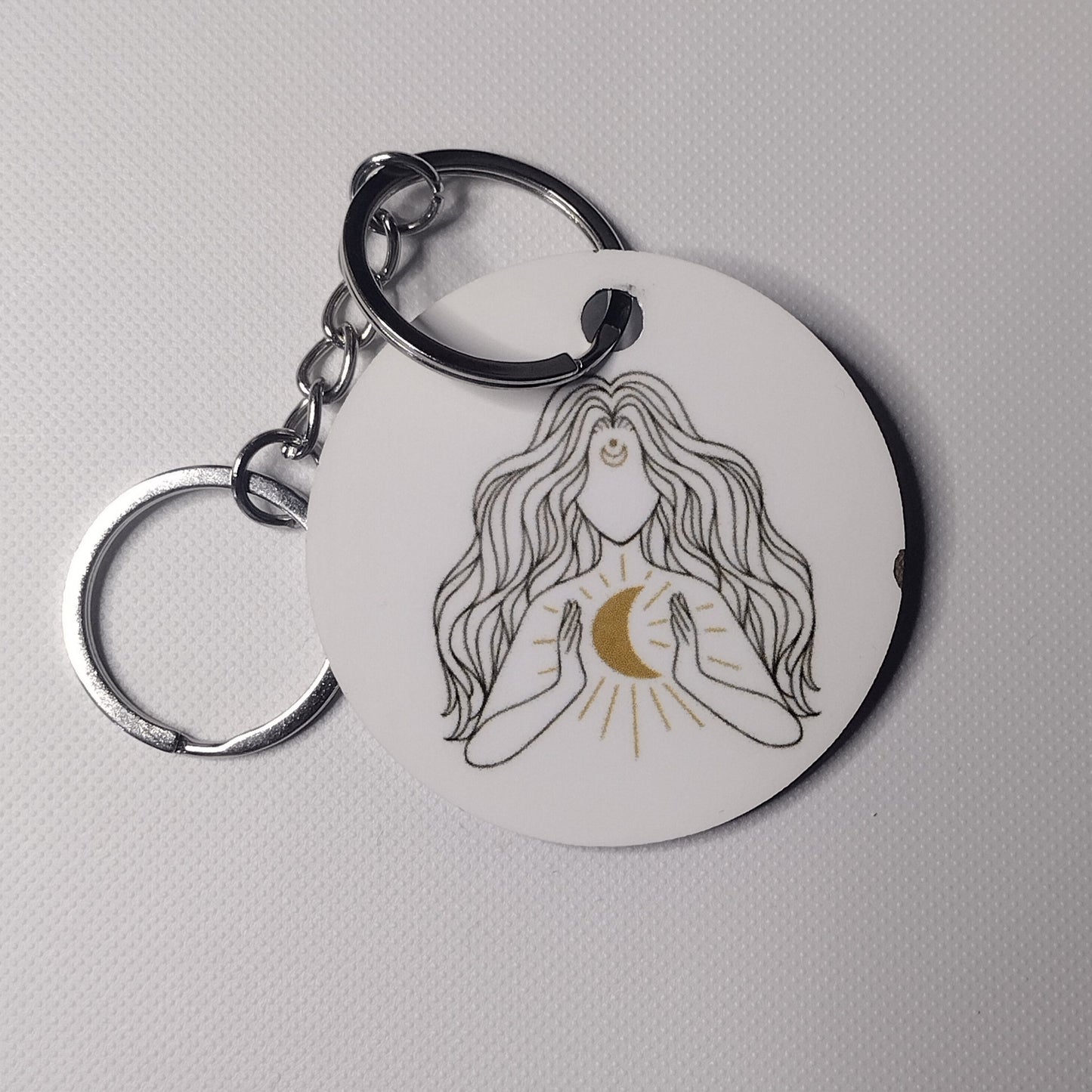 Moon Goddess Keychain with double Key Rings