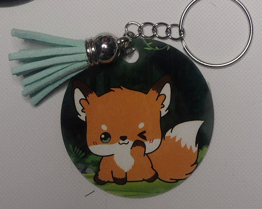 Fox Wink Metal Keychain with Custom Tassel